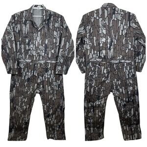 Vintage Trebark Camo Coveralls Men XL Long Hunting Jumpsuit USA Made Outdoors